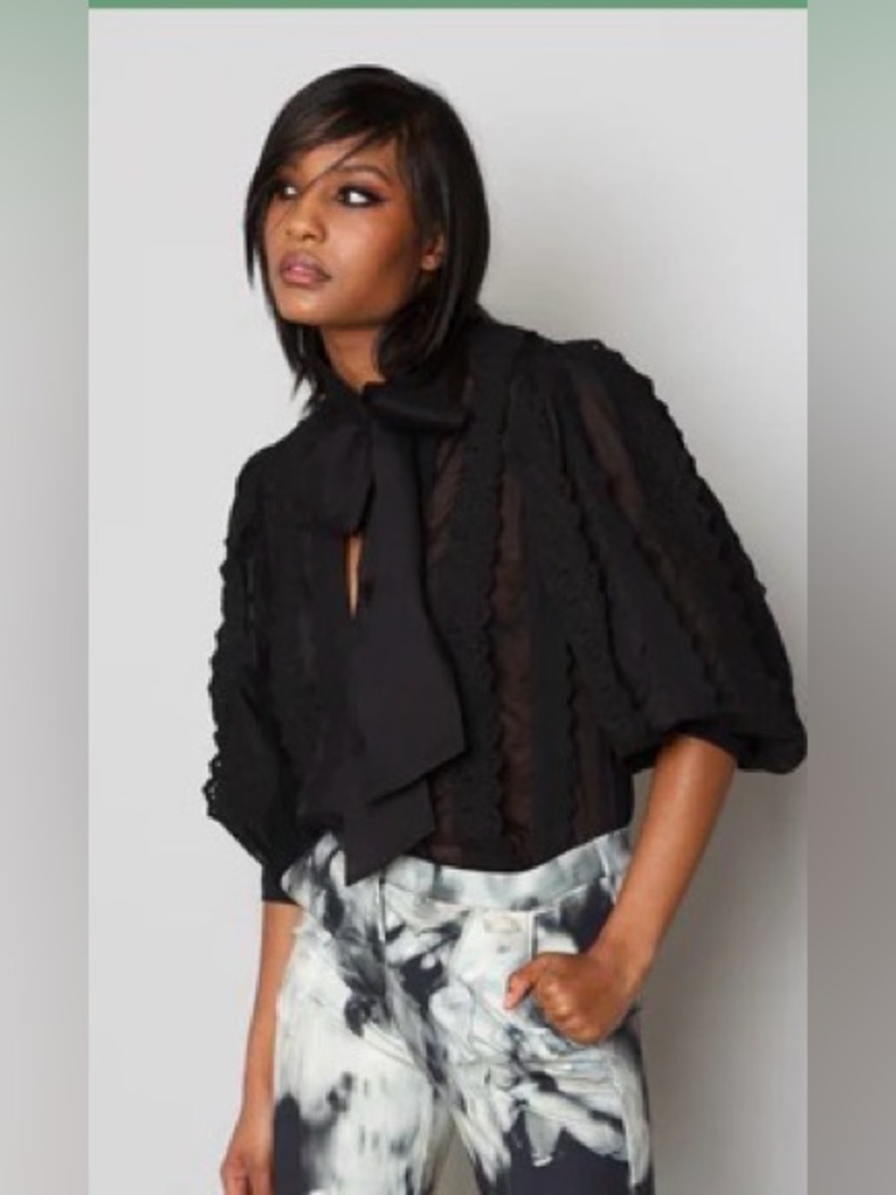 Tracy Reese Black Eyelet Tie-Neck Blouse